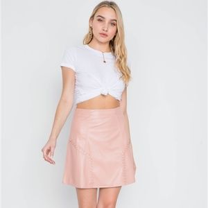 Rebellion High Waist Vegan Leather Skirt (Blush)